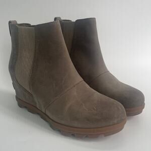 Sorel Joan of Arctic II Wedge Chelsea Boots Gray Brown Waterproof Leather 8.5